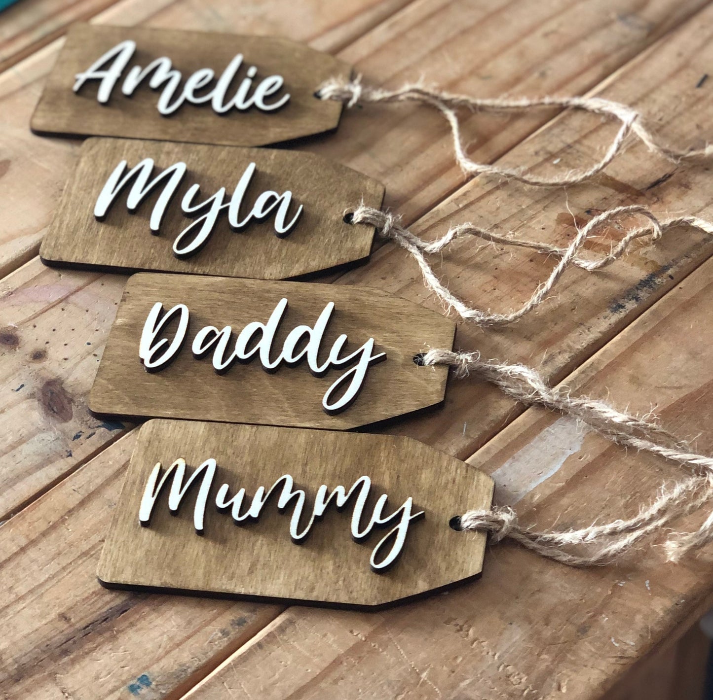 Personalised Christmas Stocking Name Tags Dark Oak