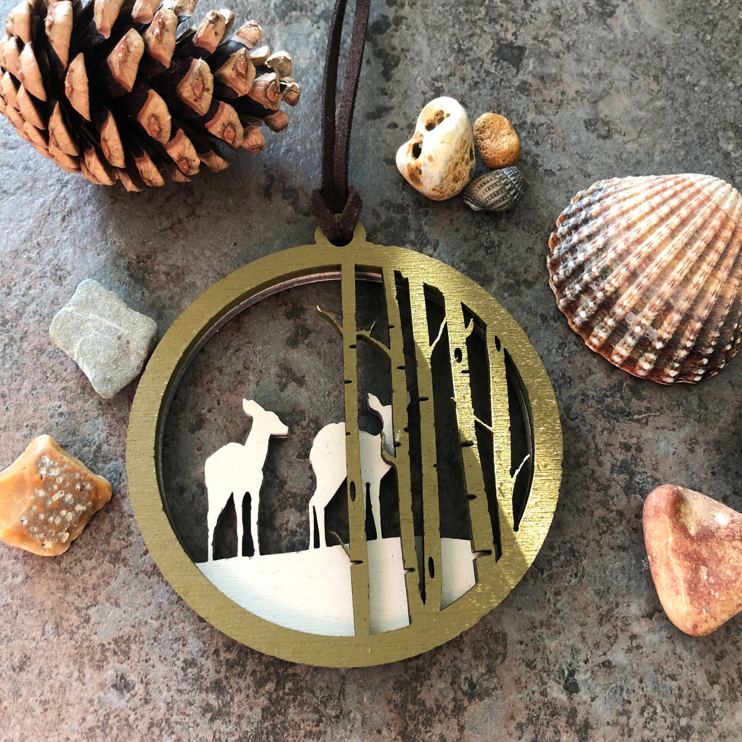 Christmas Tree Bauble Deers in Forest