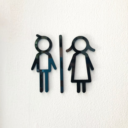 Children toilet black acrylic door sign on the white background