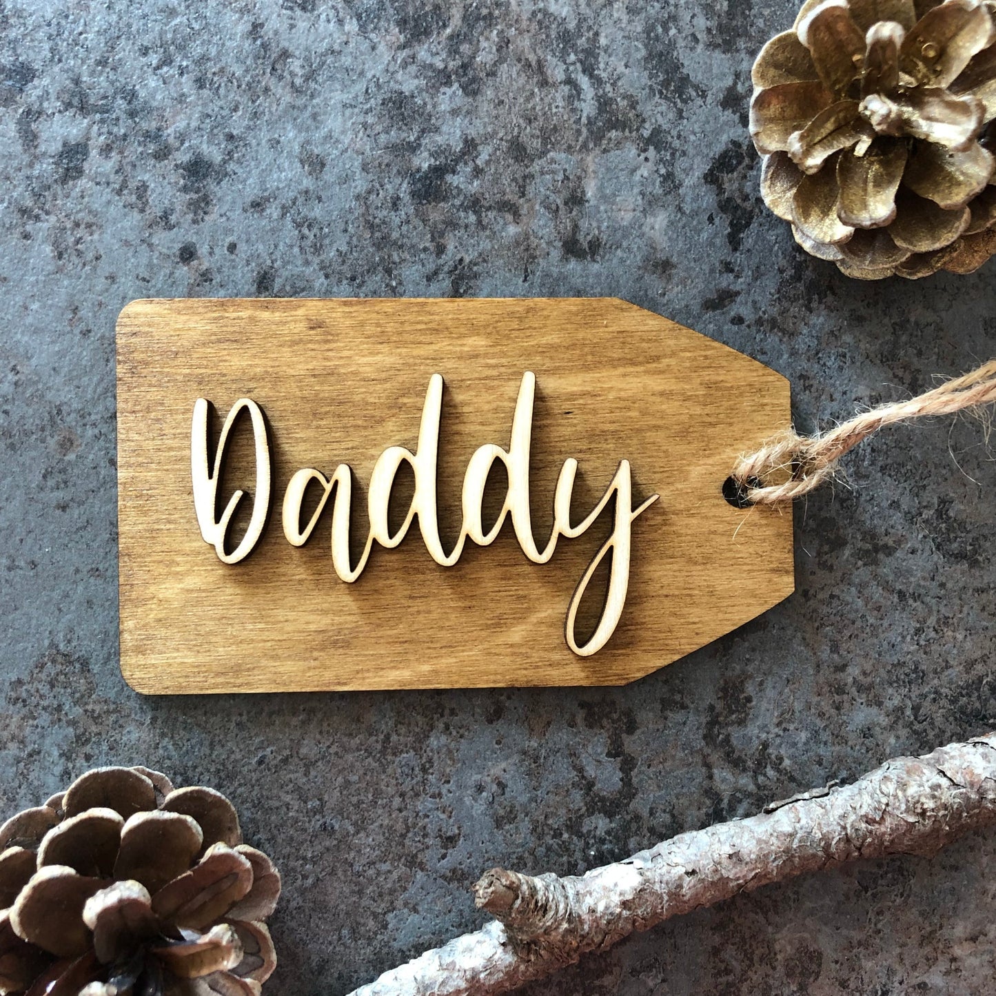 Personalised Christmas Stocking Name Tags Dark Oak