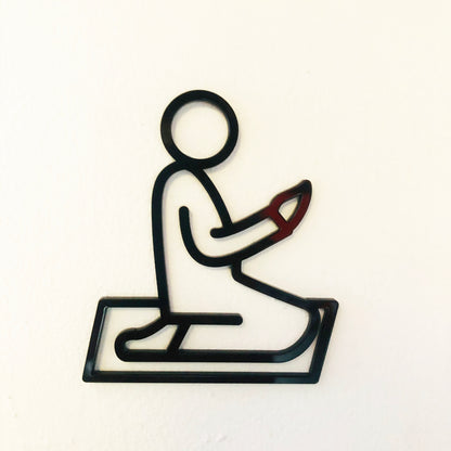 Praying man black door sign on the white background