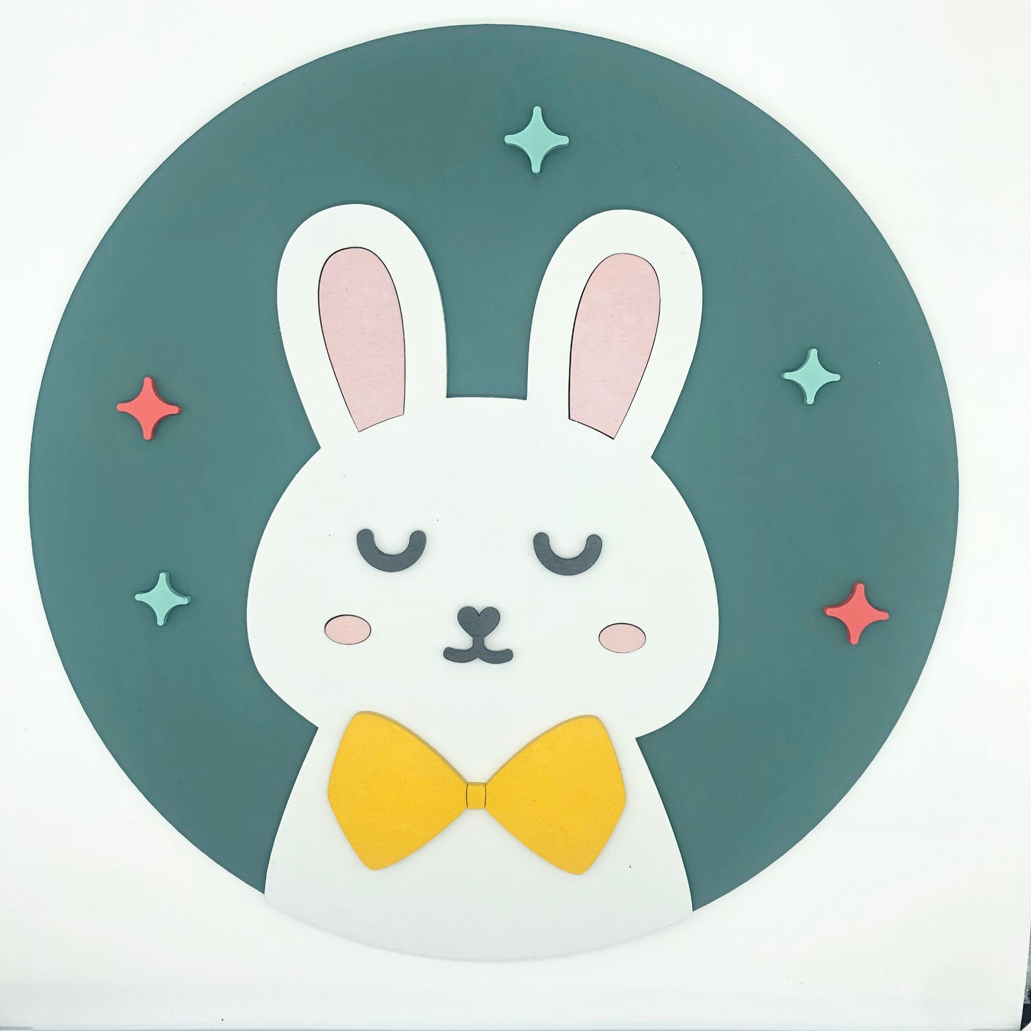 White Bow Rabbit Wall Plaque